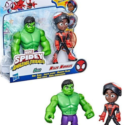 Marvel Spidey and His Amazing Friends Hero Reveal Hulk & Miles Morales 2-Pack | Time4Child