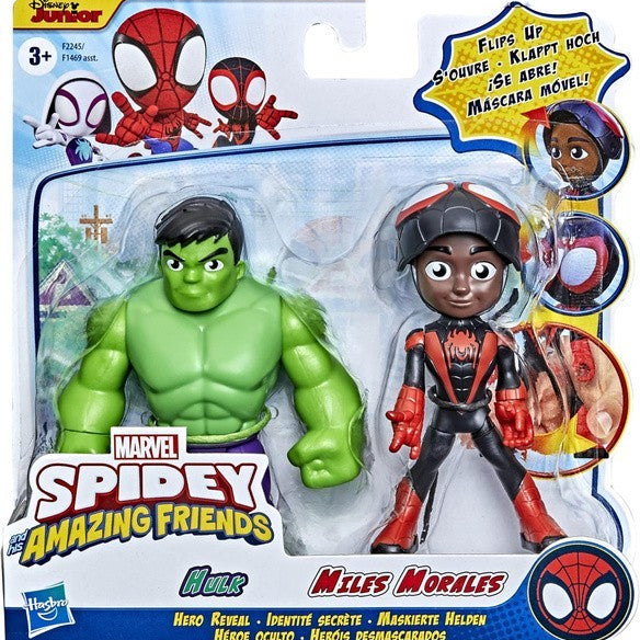 Marvel Spidey and His Amazing Friends Hero Reveal Hulk & Miles Morales 2-Pack | Time4Child