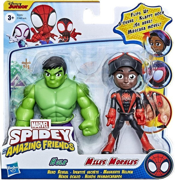 Marvel Spidey and His Amazing Friends Hero Reveal Hulk & Miles Morales 2-Pack | Time4Child