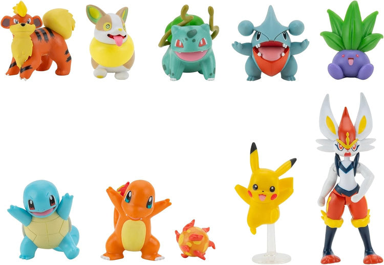 Pokémon Battle Ready Multi-Pack – 10 Collectible Battle Figures Set including Cinderace, Pikachu & Kanto Starters (PKW2855)