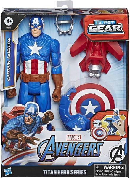 Marvel Avengers Titan Hero Series – Captain America 12-Inch Action Figure with Blast Gear by Hasbro (E7374)