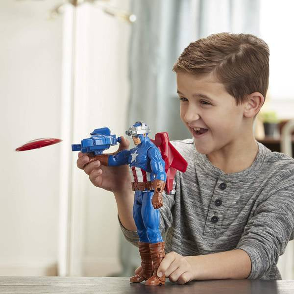 Marvel Avengers Titan Hero Series – Captain America 12-Inch Action Figure with Blast Gear by Hasbro (E7374)