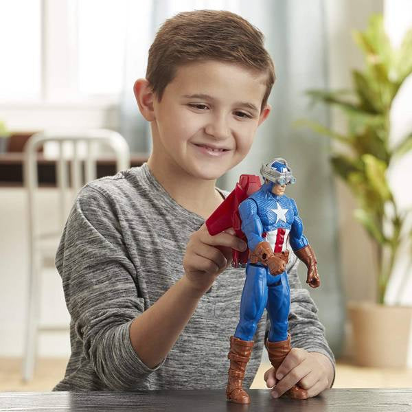 Marvel Avengers Titan Hero Series – Captain America 12-Inch Action Figure with Blast Gear by Hasbro (E7374)