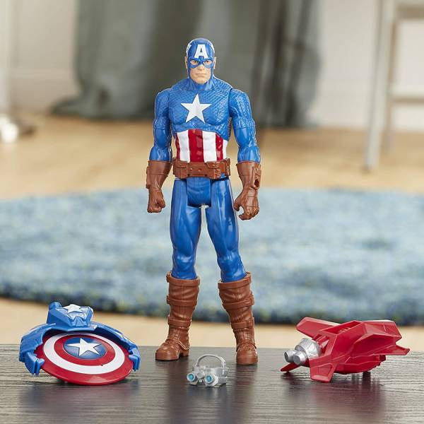 Marvel Avengers Titan Hero Series – Captain America 12-Inch Action Figure with Blast Gear by Hasbro (E7374)