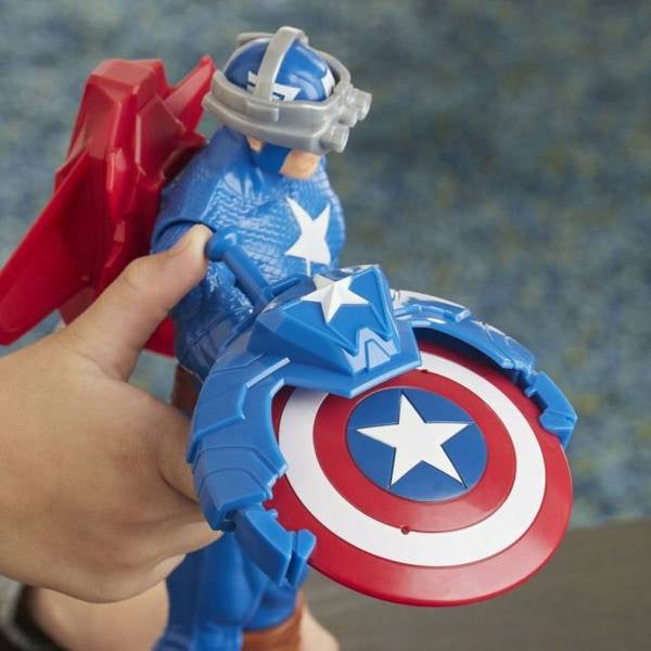 Marvel Avengers Titan Hero Series – Captain America 12-Inch Action Figure with Blast Gear by Hasbro (E7374)