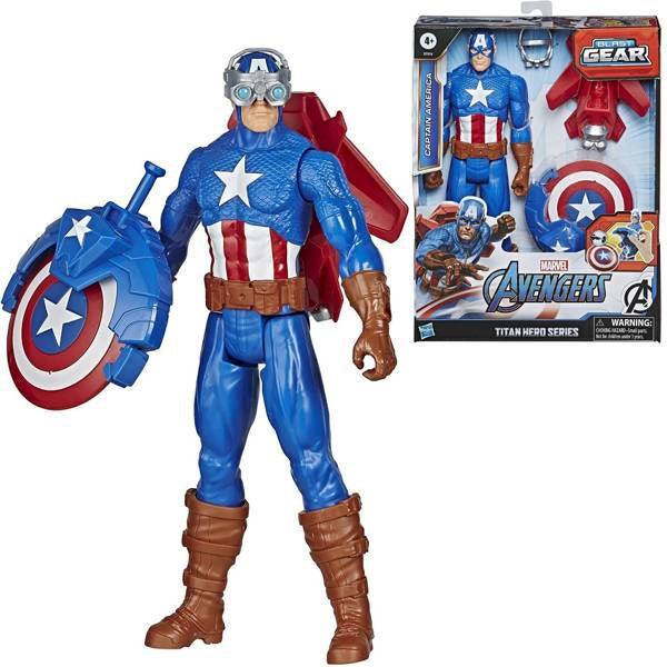 Marvel Avengers Titan Hero Series – Captain America 12-Inch Action Figure with Blast Gear by Hasbro (E7374)